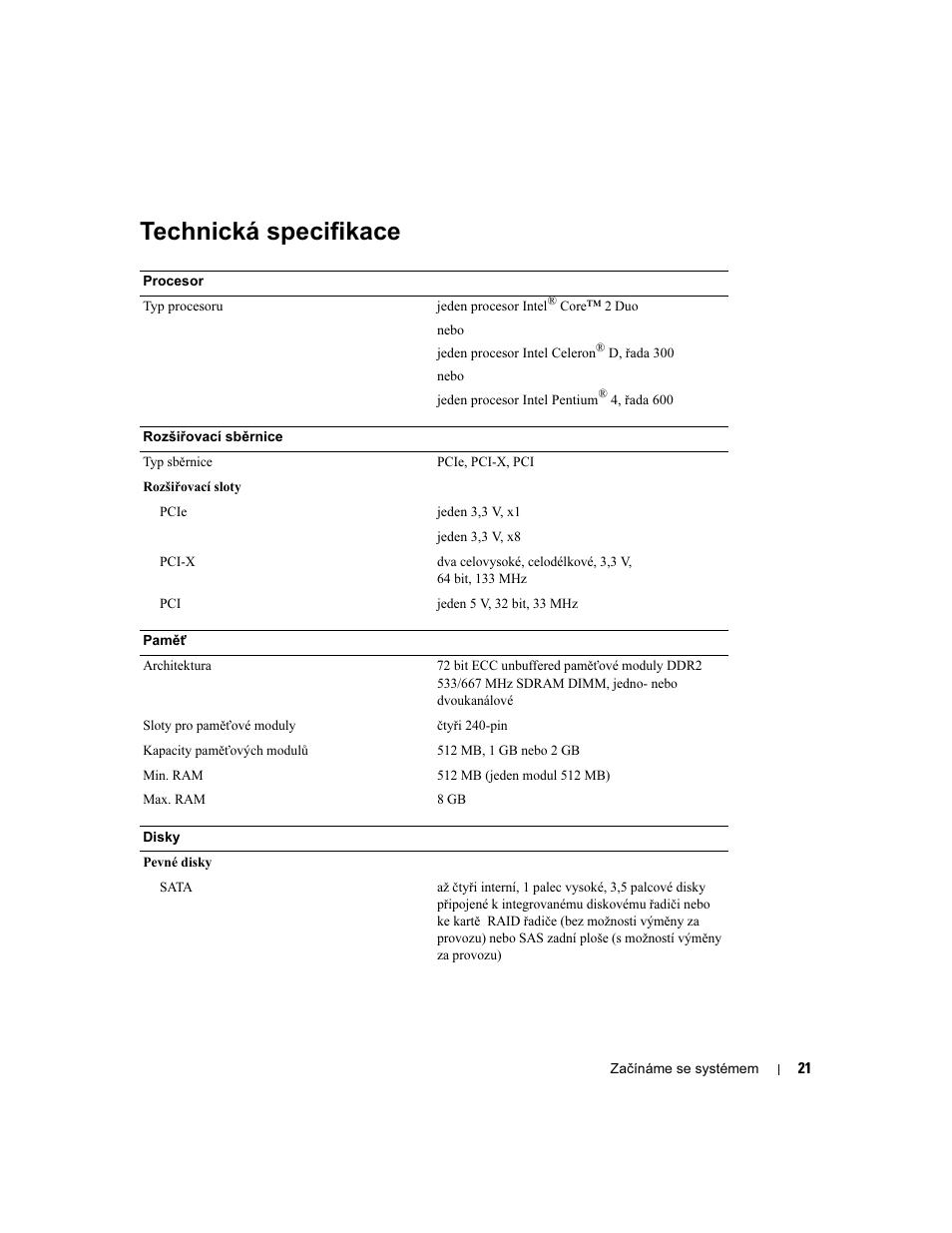 Technická specifikace | Dell POWEREDGE 840 User Manual | Page 23 / 110