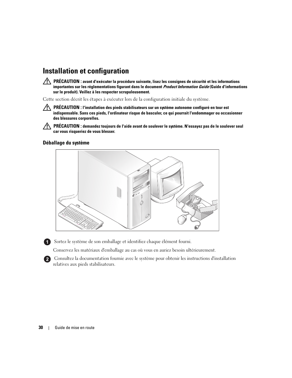 Installation et configuration, Déballage du système | Dell POWEREDGE 840 User Manual | Page 32 / 110