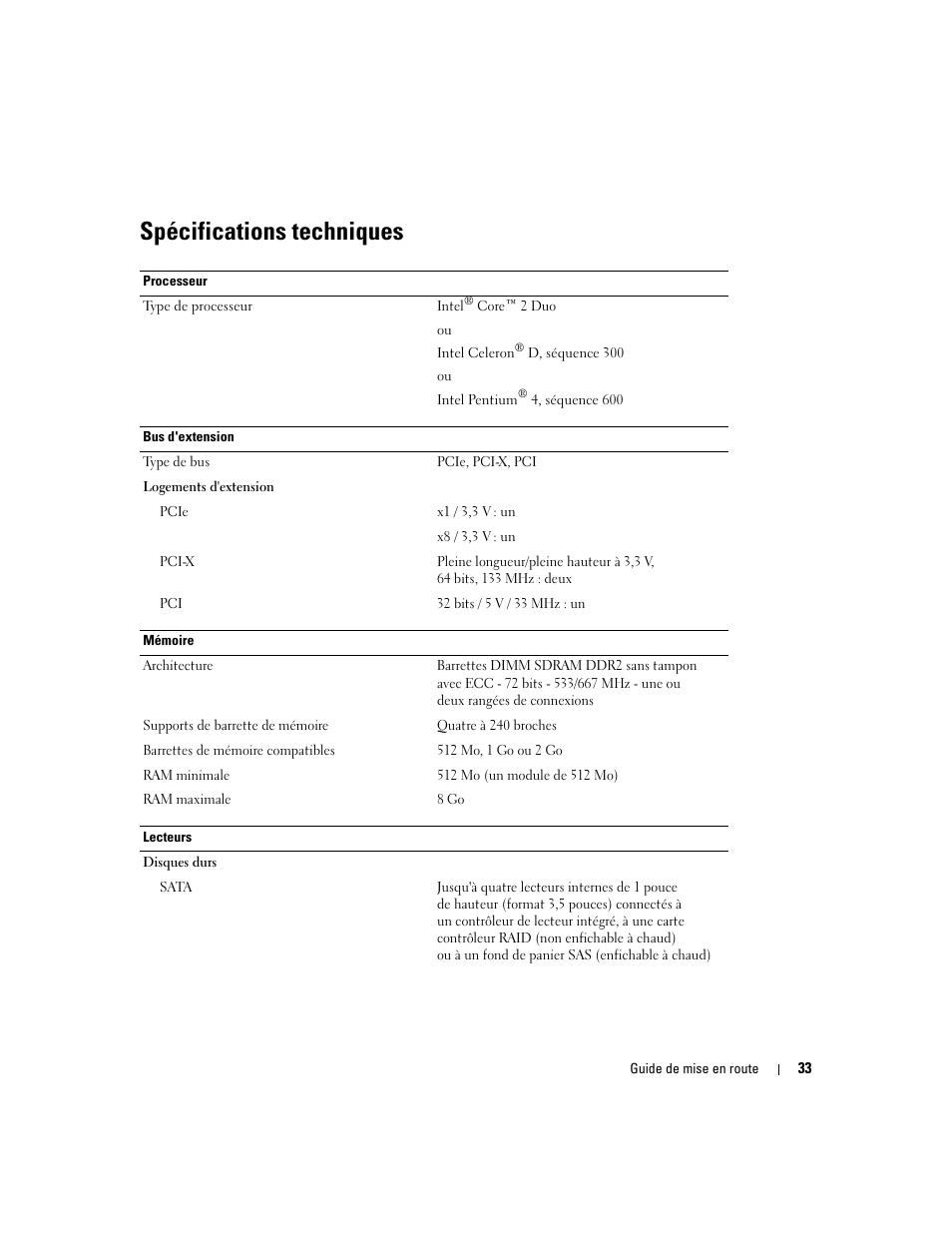 Spécifications techniques | Dell POWEREDGE 840 User Manual | Page 35 / 110