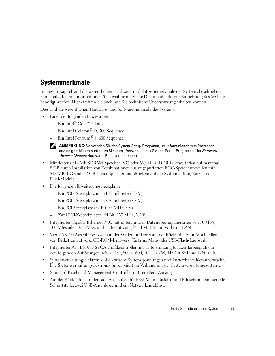 Systemmerkmale | Dell POWEREDGE 840 User Manual | Page 41 / 110