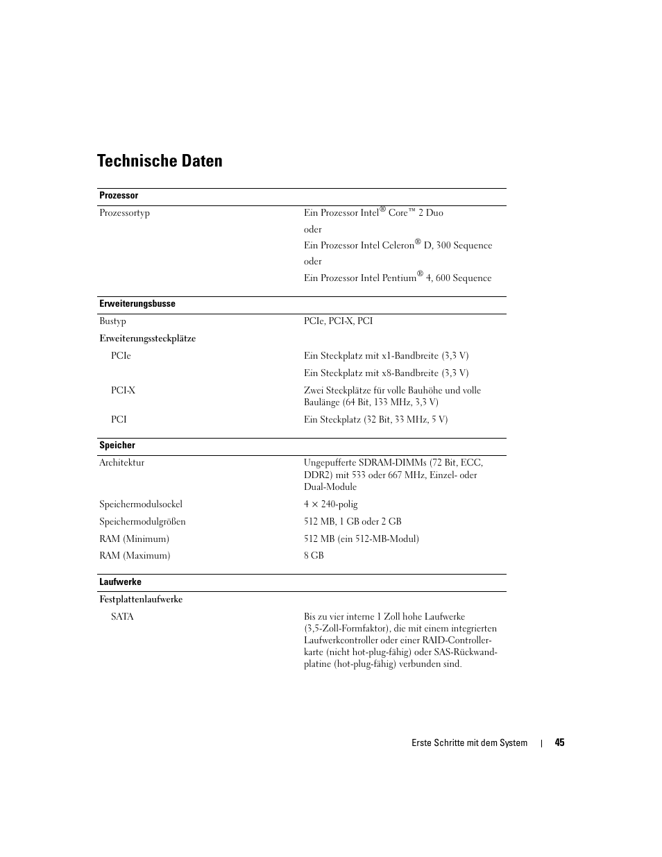 Technische daten | Dell POWEREDGE 840 User Manual | Page 47 / 110