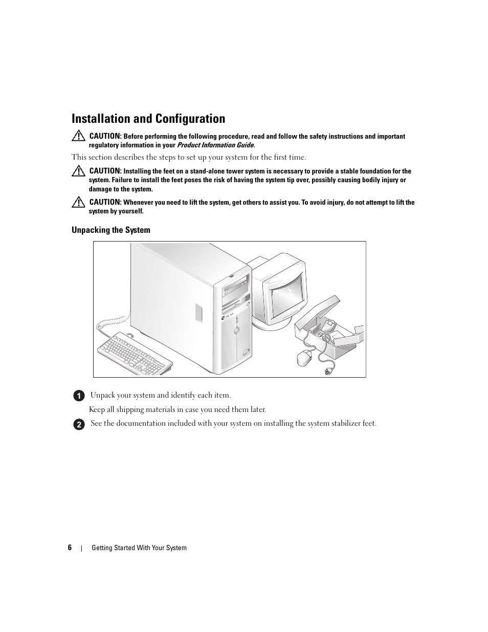 Installation and configuration, Unpacking the system | Dell POWEREDGE 840 User Manual | Page 8 / 110