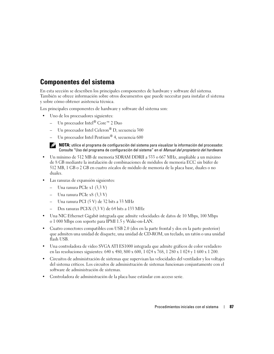 Componentes del sistema | Dell POWEREDGE 840 User Manual | Page 89 / 110