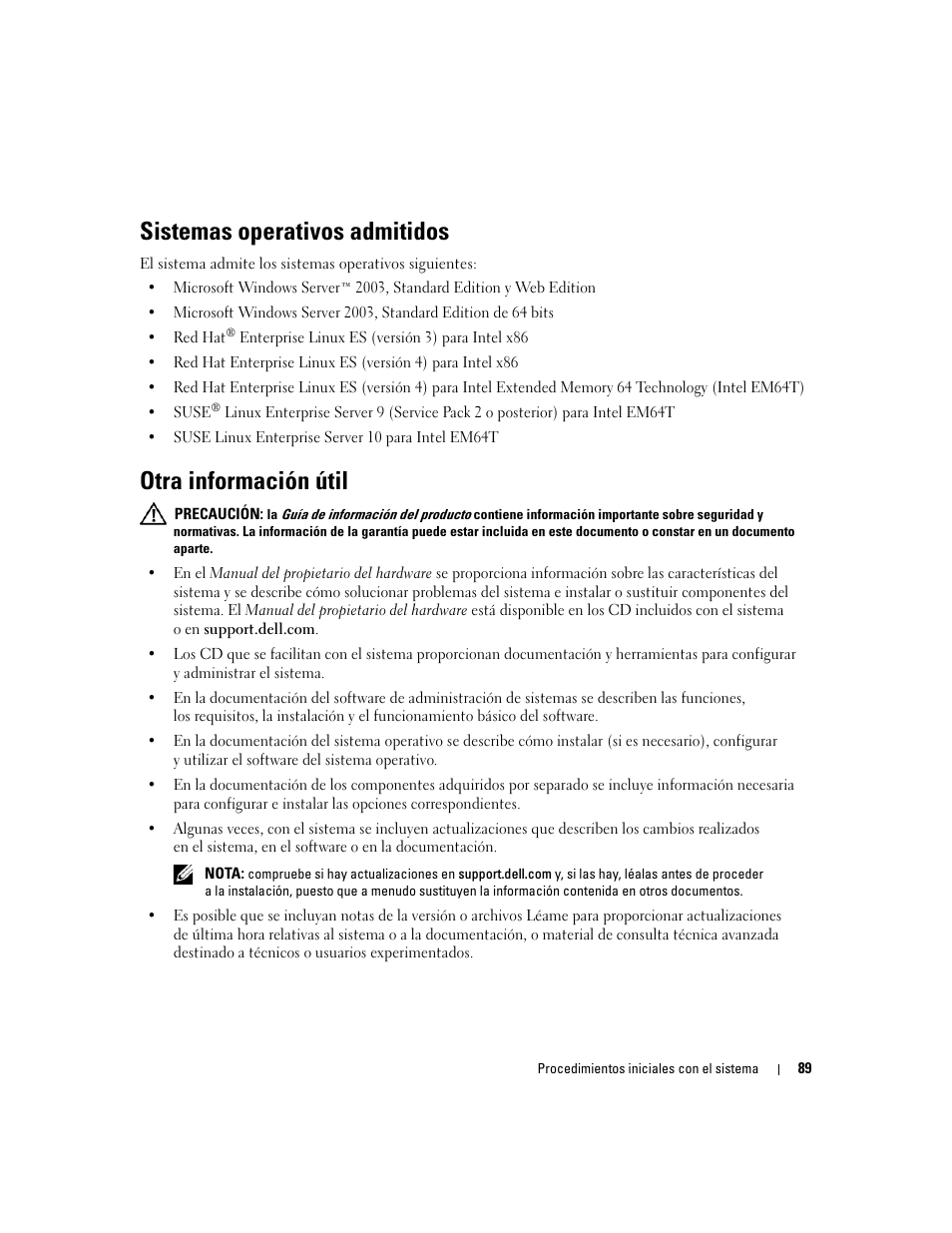 Sistemas operativos admitidos, Otra información útil | Dell POWEREDGE 840 User Manual | Page 91 / 110