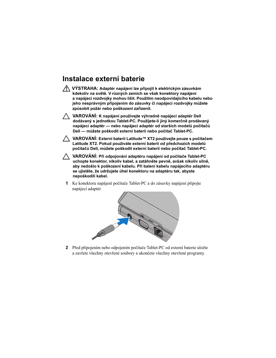 Instalace externí baterie | Dell Latitude XT2 User Manual | Page 16 / 92