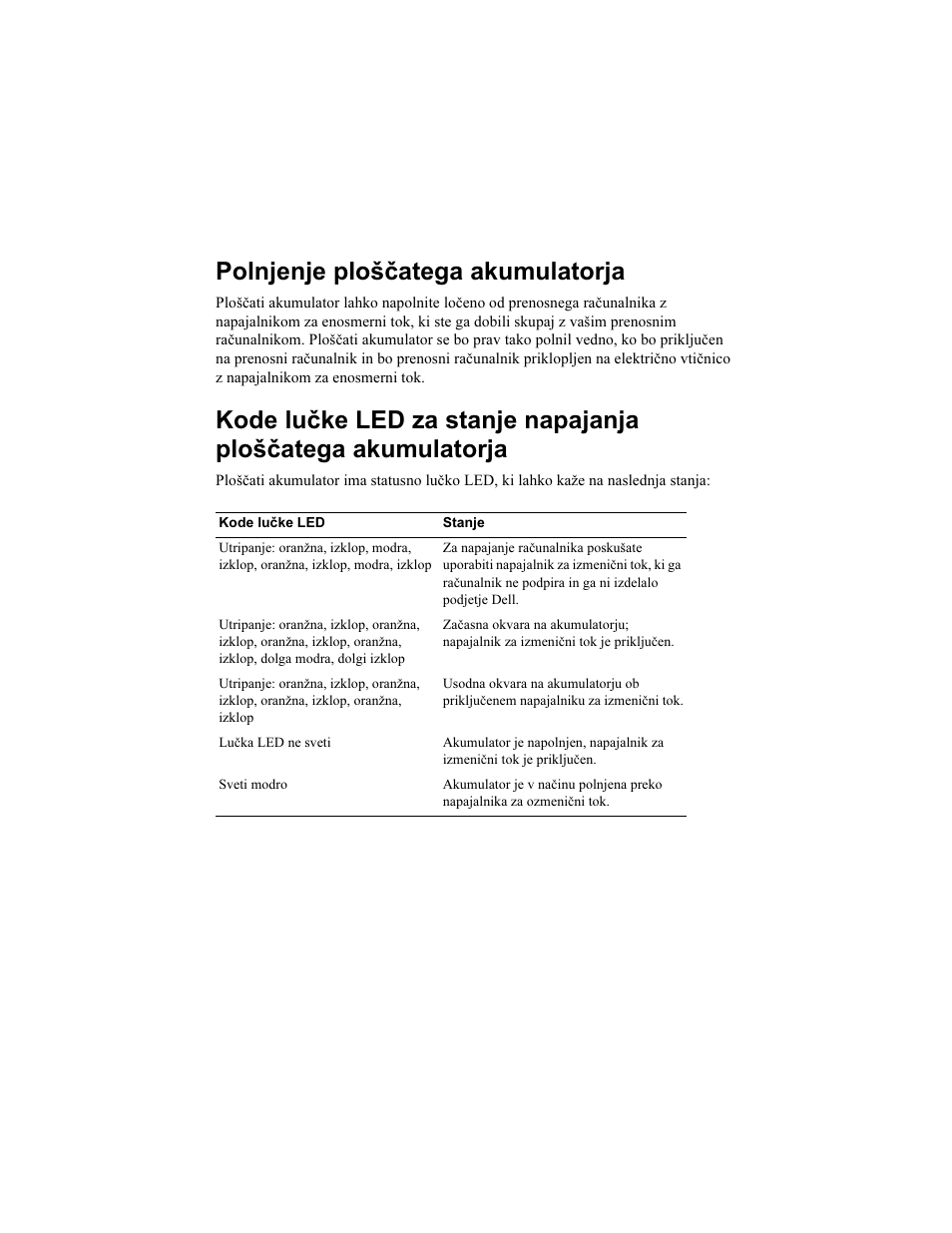 Polnjenje ploščatega akumulatorja | Dell Latitude XT2 User Manual | Page 76 / 92