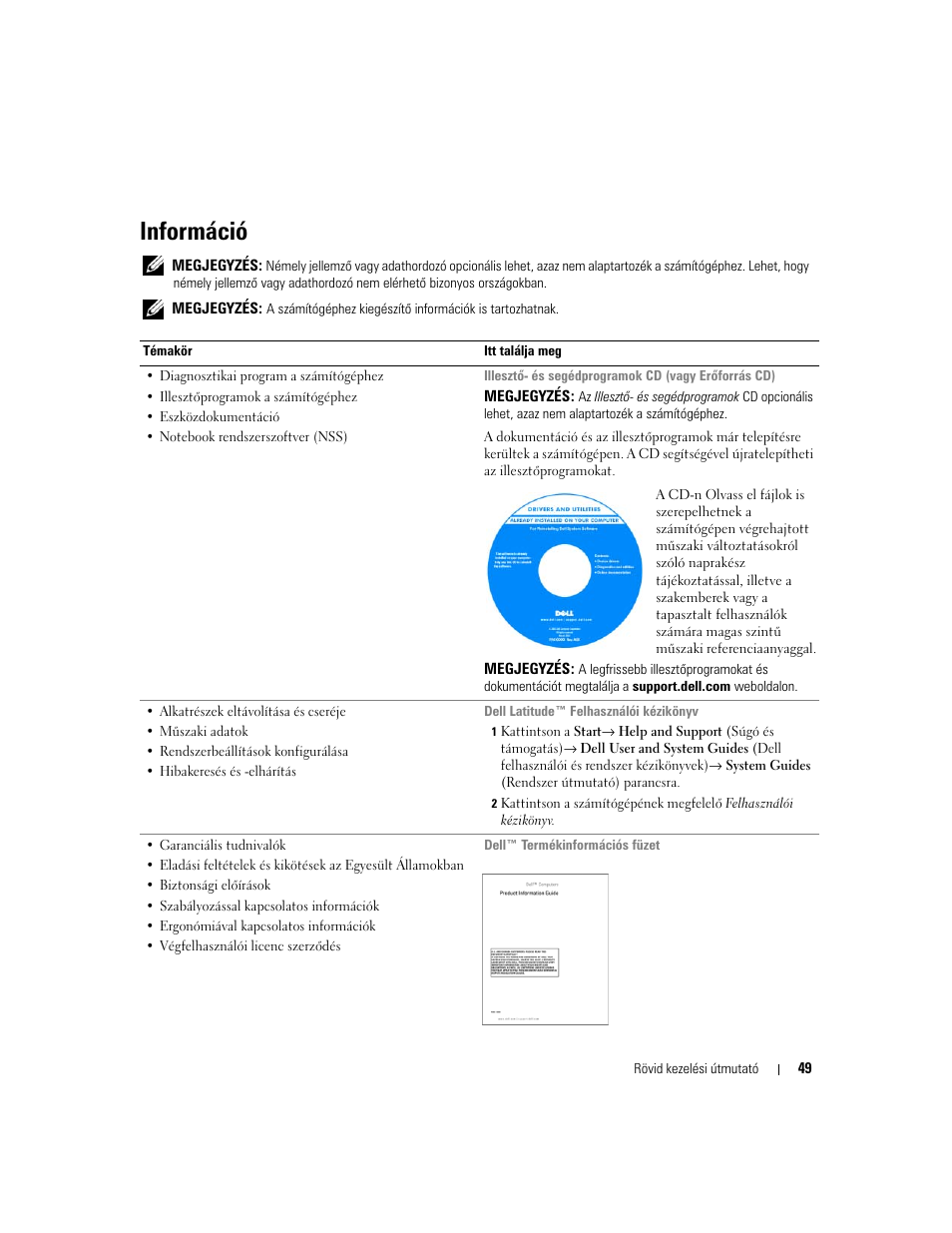 Információ | Dell Latitude D820 User Manual | Page 49 / 110