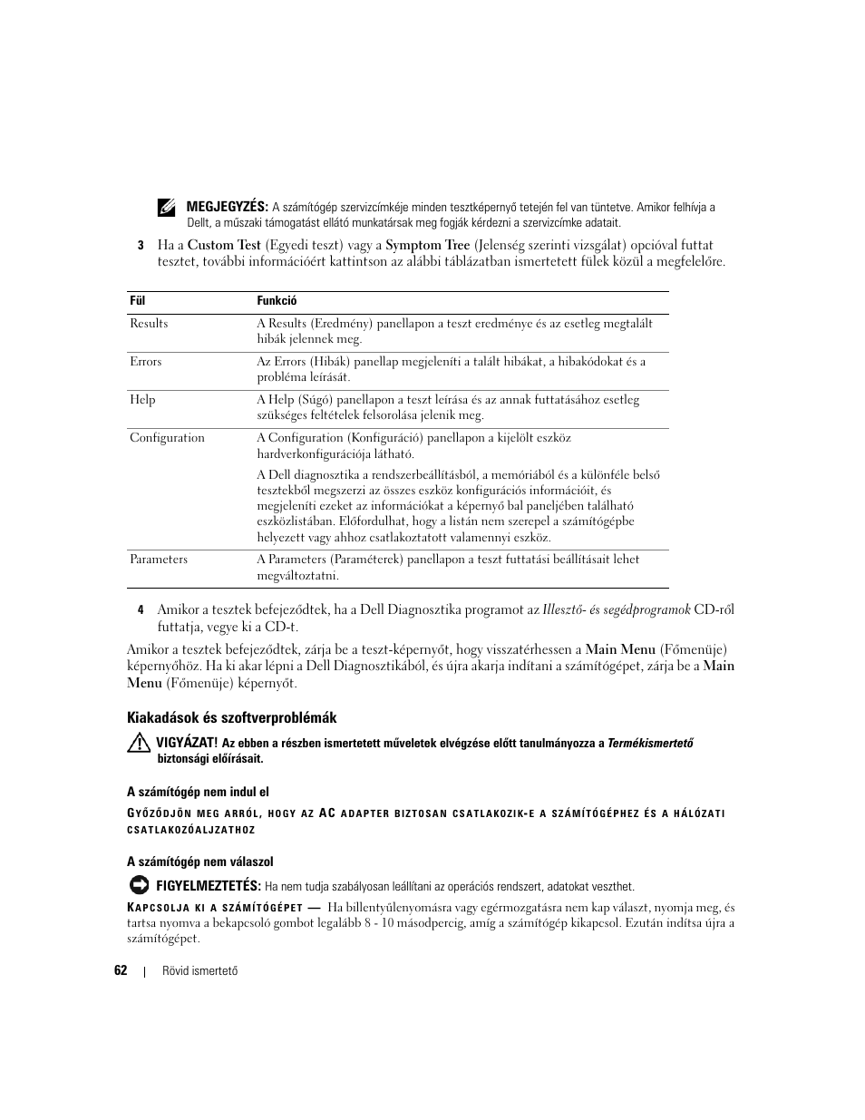 Kiakadások és szoftverproblémák | Dell Latitude D820 User Manual | Page 62 / 110