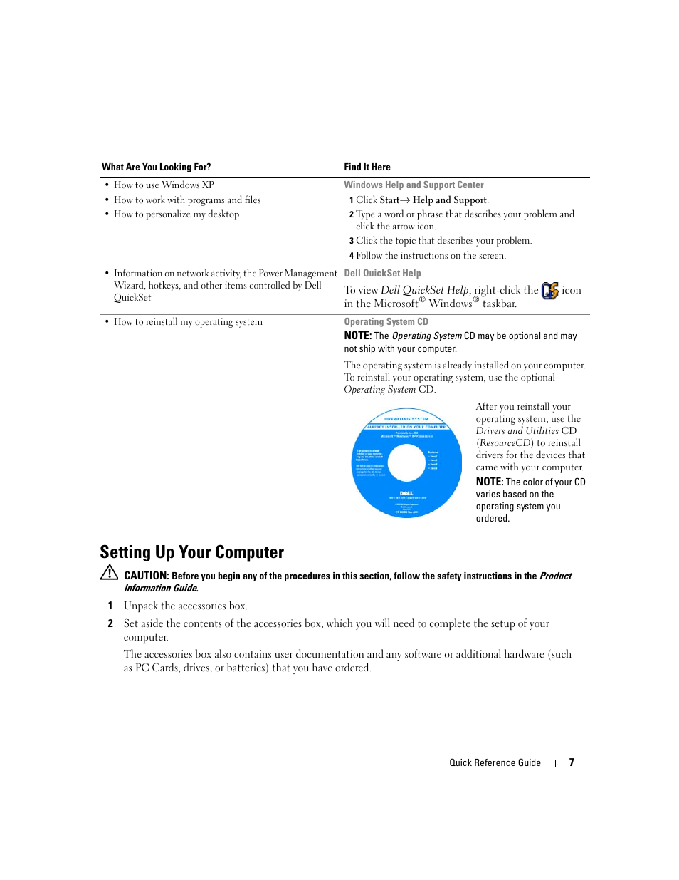 Setting up your computer | Dell Latitude D820 User Manual | Page 7 / 110