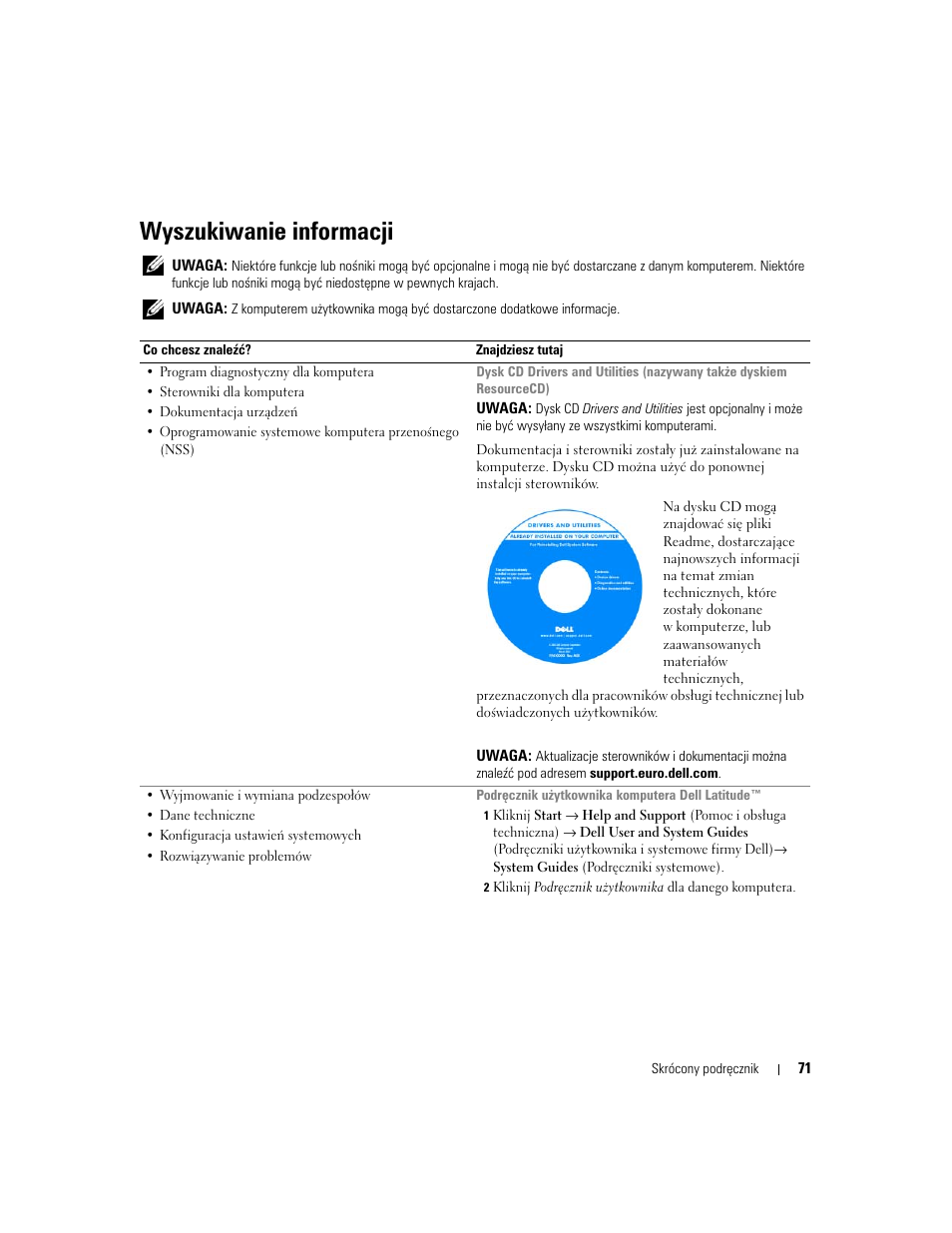 Wyszukiwanie informacji | Dell Latitude D820 User Manual | Page 71 / 110