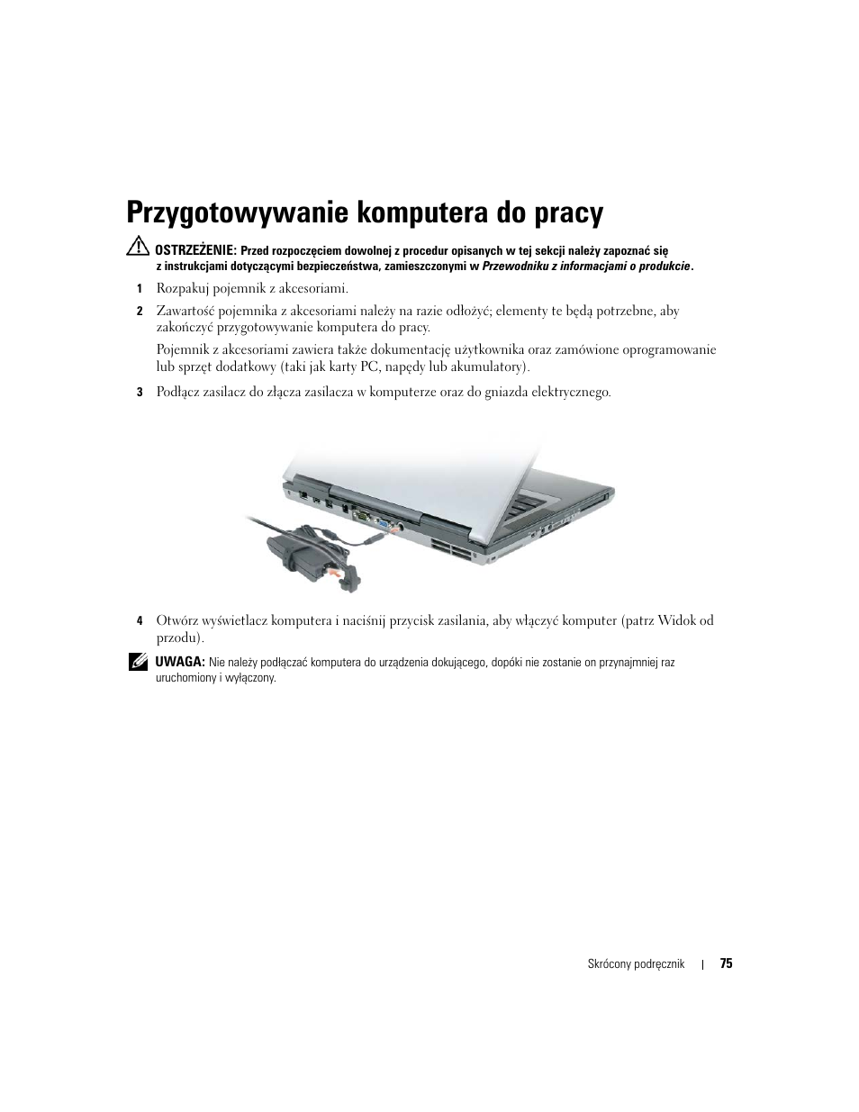 Przygotowywanie komputera do pracy | Dell Latitude D820 User Manual | Page 75 / 110