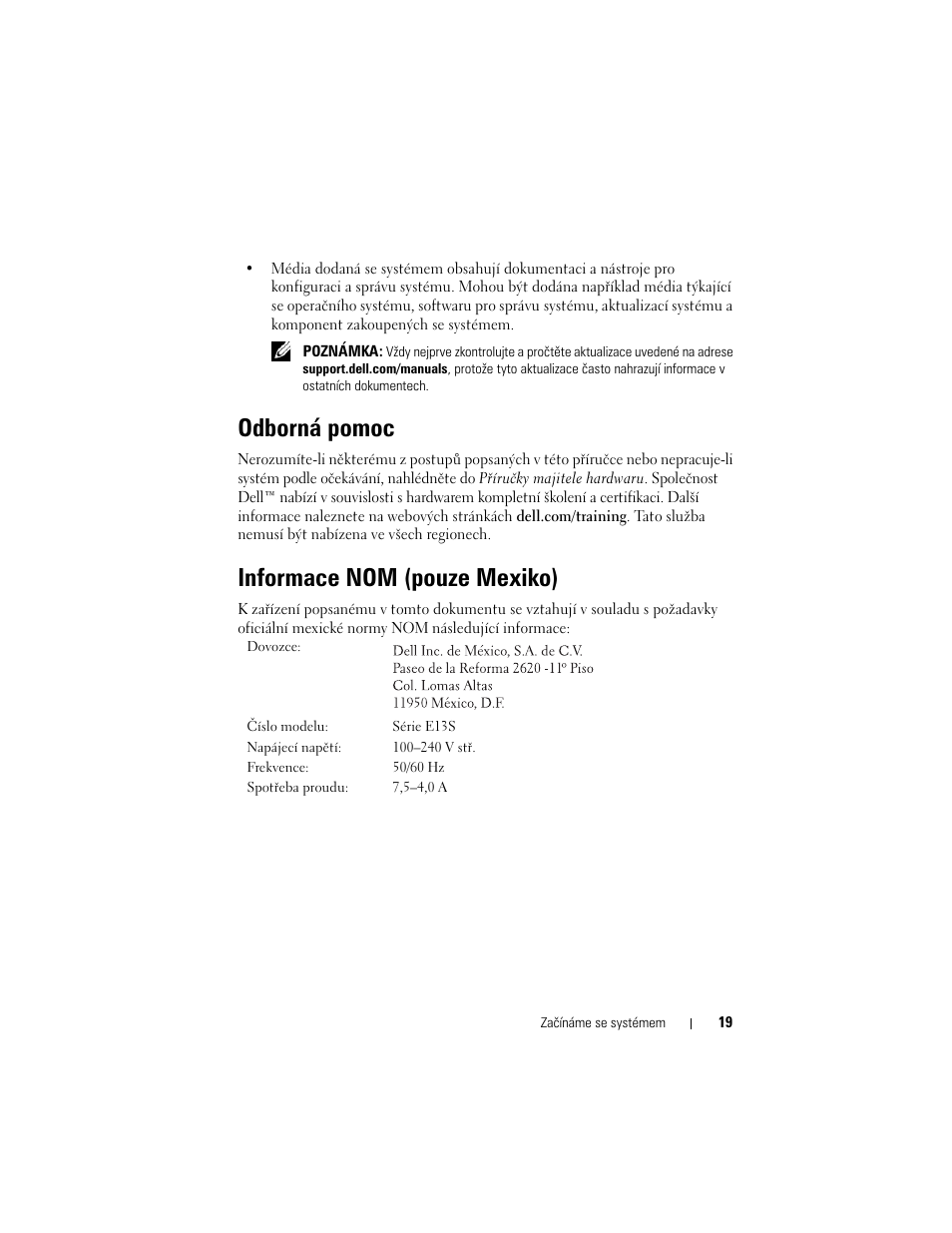 Odborná pomoc, Informace nom (pouze mexiko) | Dell PowerVault NX3100 User Manual | Page 21 / 124