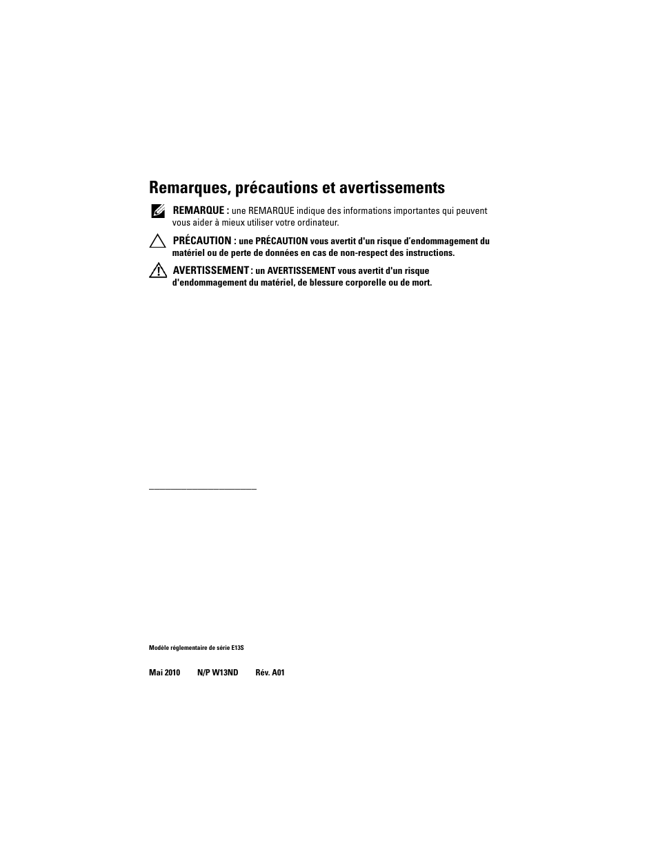 Remarques, précautions et avertissements | Dell PowerVault NX3100 User Manual | Page 28 / 124