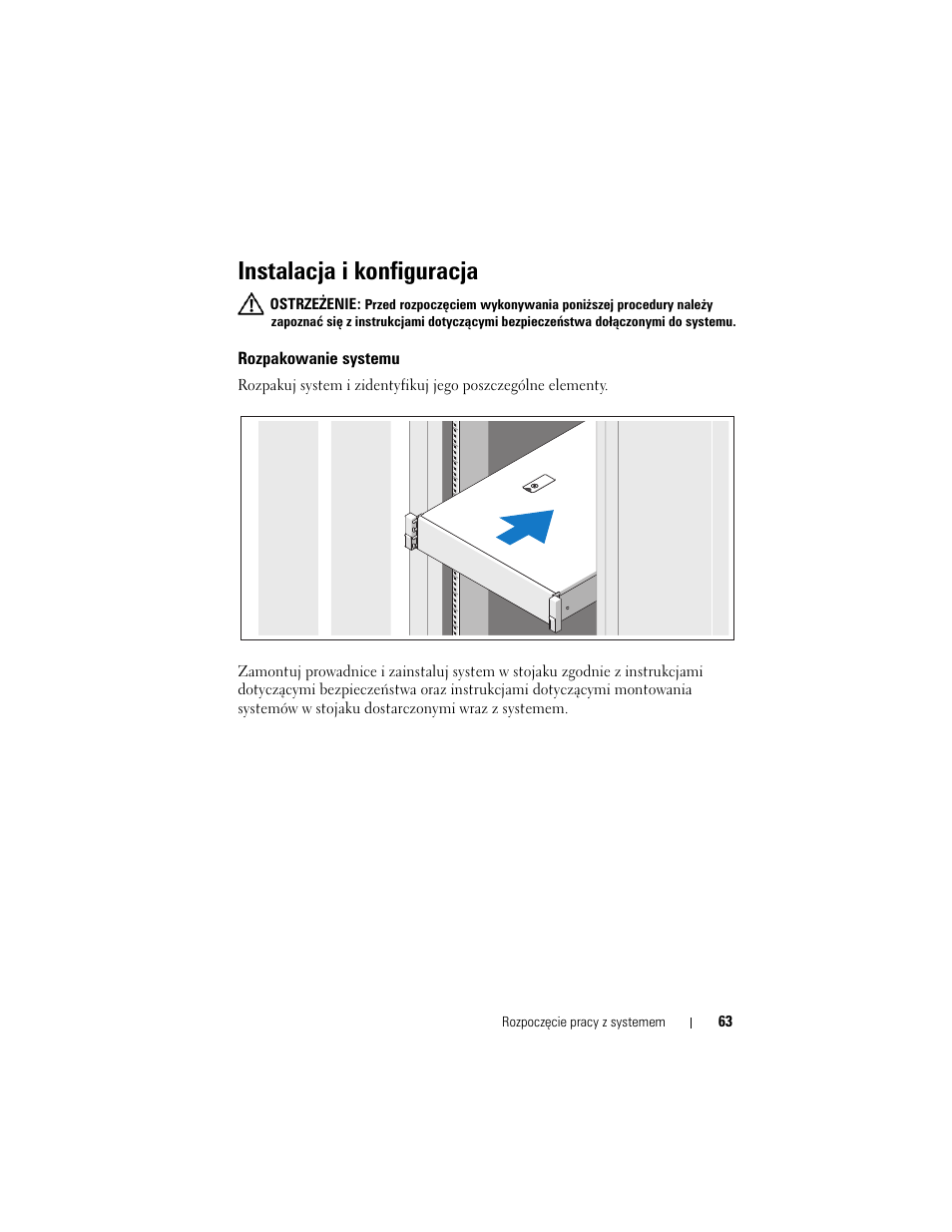 Instalacja i konfiguracja, Rozpakowanie systemu | Dell PowerVault NX3100 User Manual | Page 65 / 124