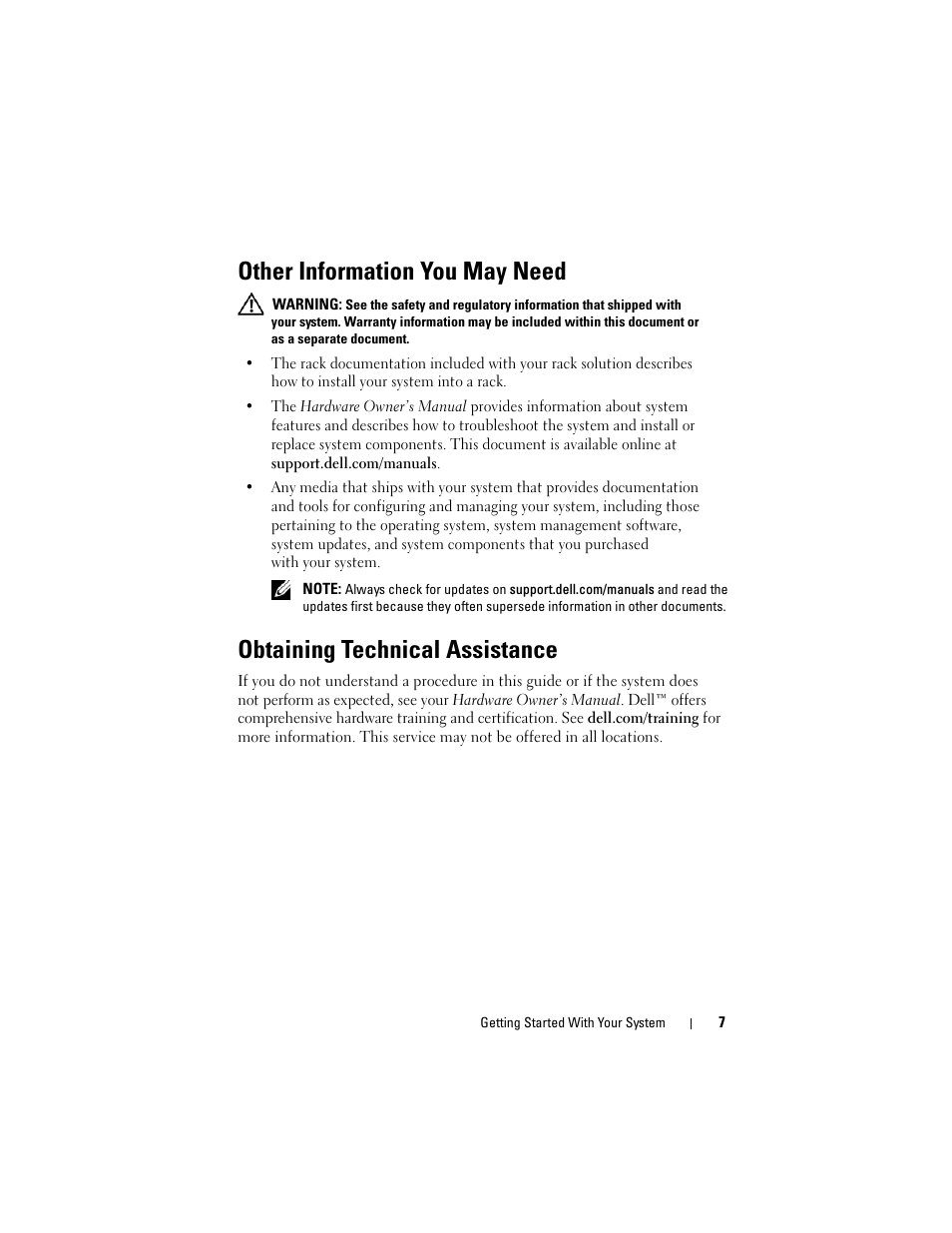 Other information you may need, Obtaining technical assistance | Dell PowerVault NX3100 User Manual | Page 9 / 124