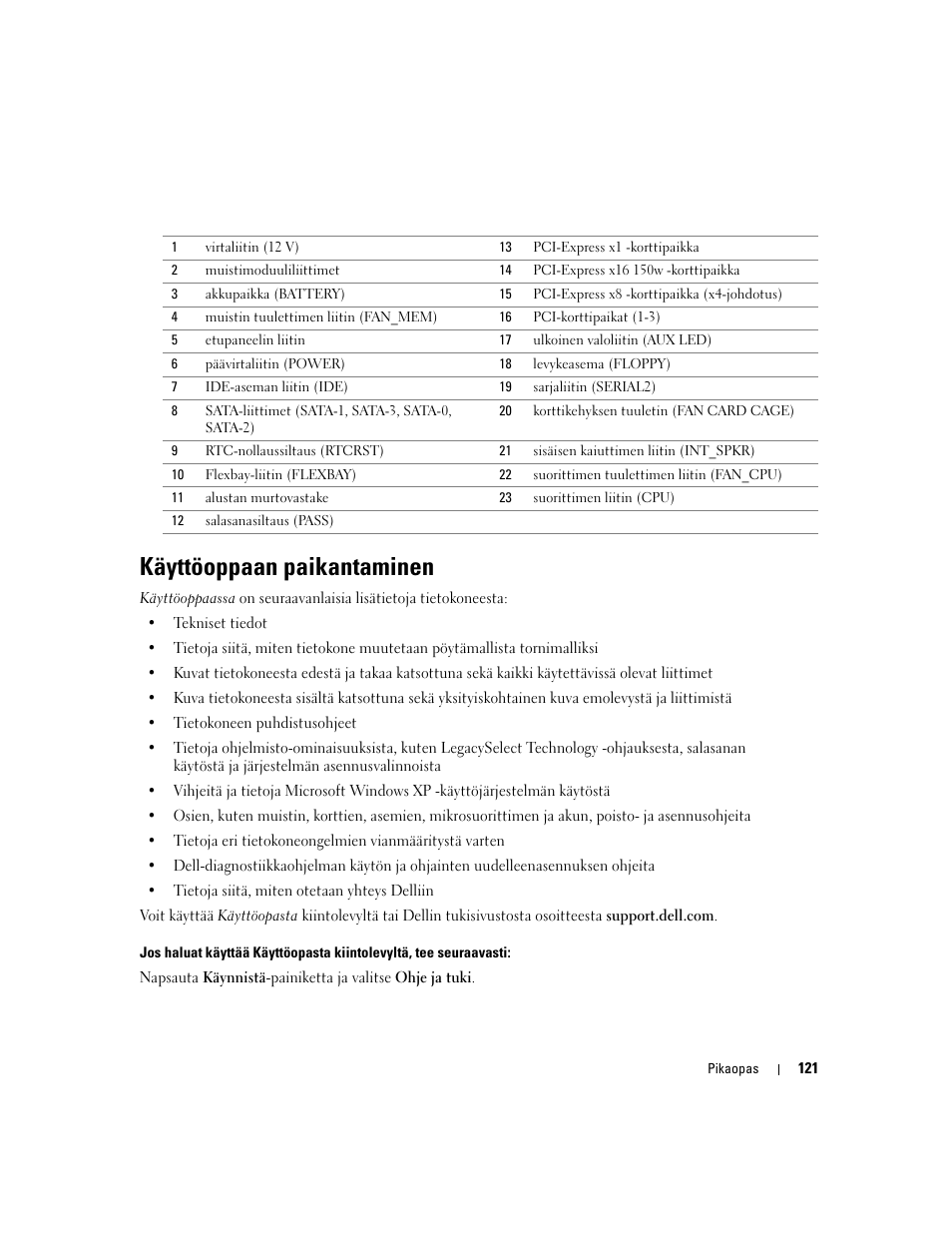 Käyttöoppaan paikantaminen | Dell Precision 380 User Manual | Page 121 / 372