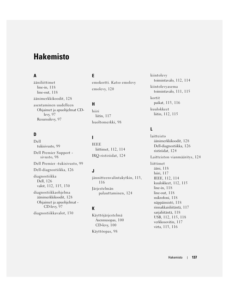 Hakemisto | Dell Precision 380 User Manual | Page 137 / 372