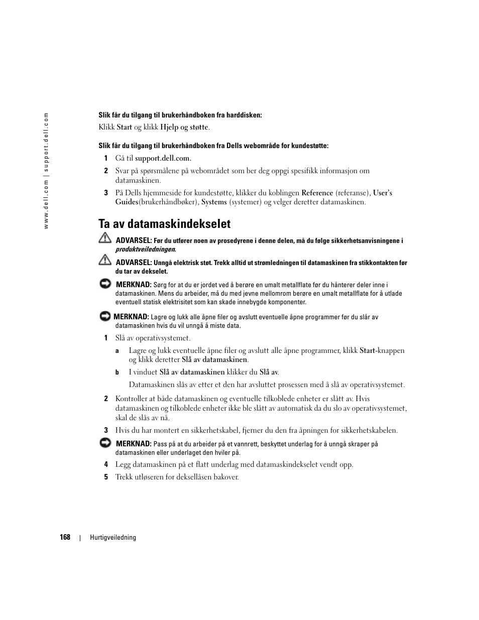 Ta av datamaskindekselet | Dell Precision 380 User Manual | Page 168 / 372