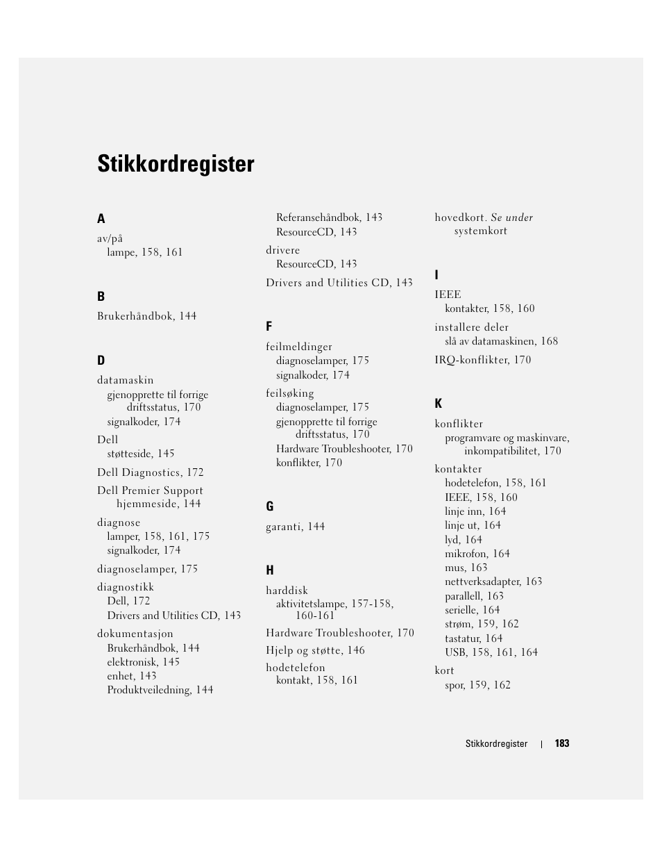 Stikkordregister | Dell Precision 380 User Manual | Page 183 / 372