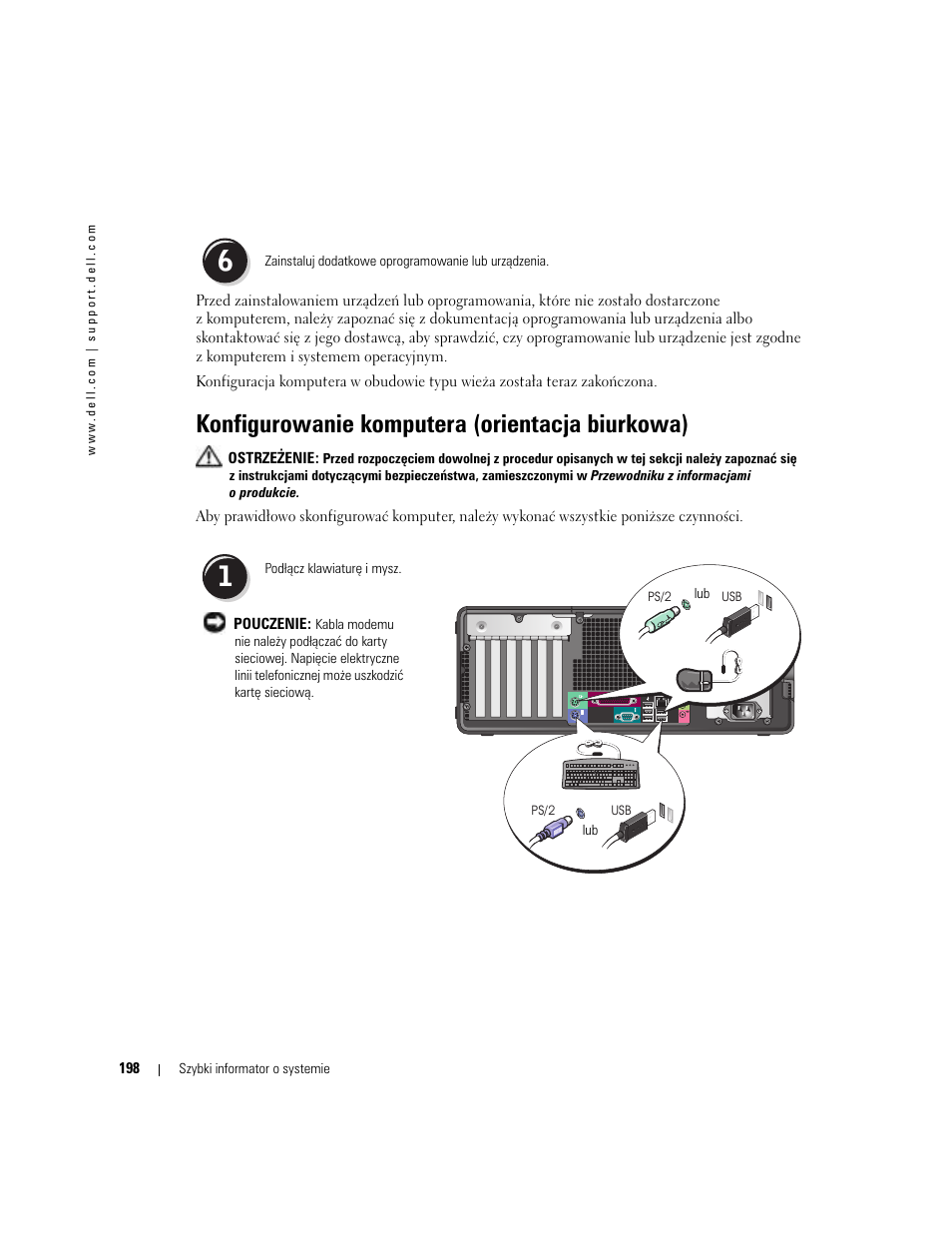 Konfigurowanie komputera (orientacja biurkowa) | Dell Precision 380 User Manual | Page 198 / 372