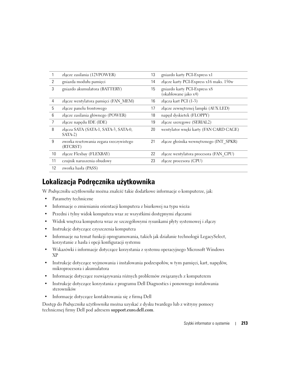 Lokalizacja podręcznika użytkownika | Dell Precision 380 User Manual | Page 213 / 372