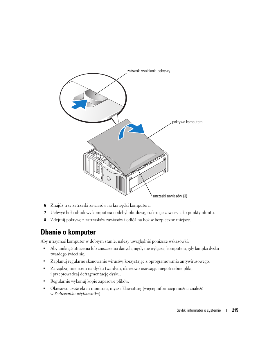 Dbanie o komputer | Dell Precision 380 User Manual | Page 215 / 372