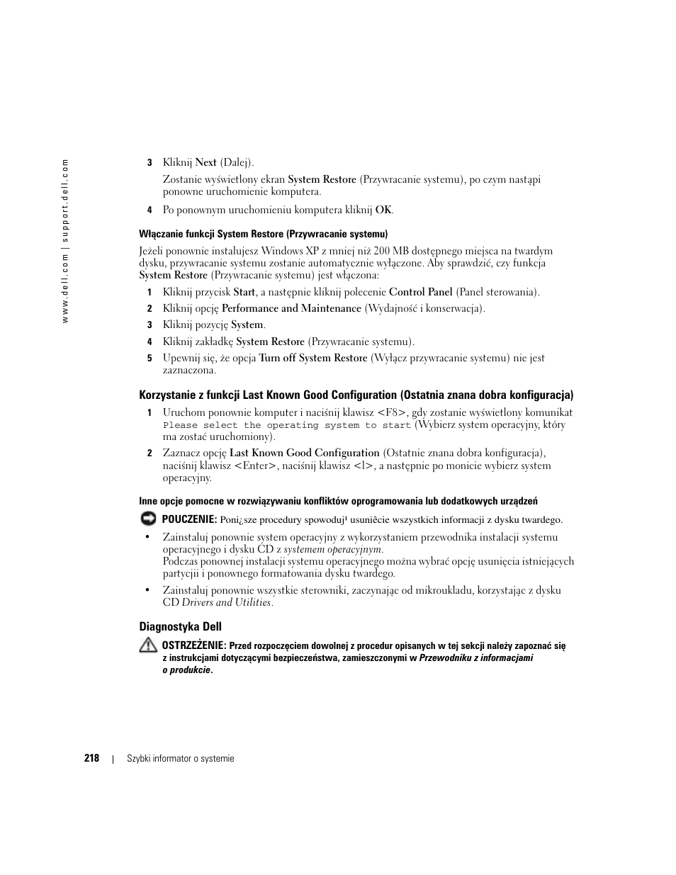 Diagnostyka dell | Dell Precision 380 User Manual | Page 218 / 372