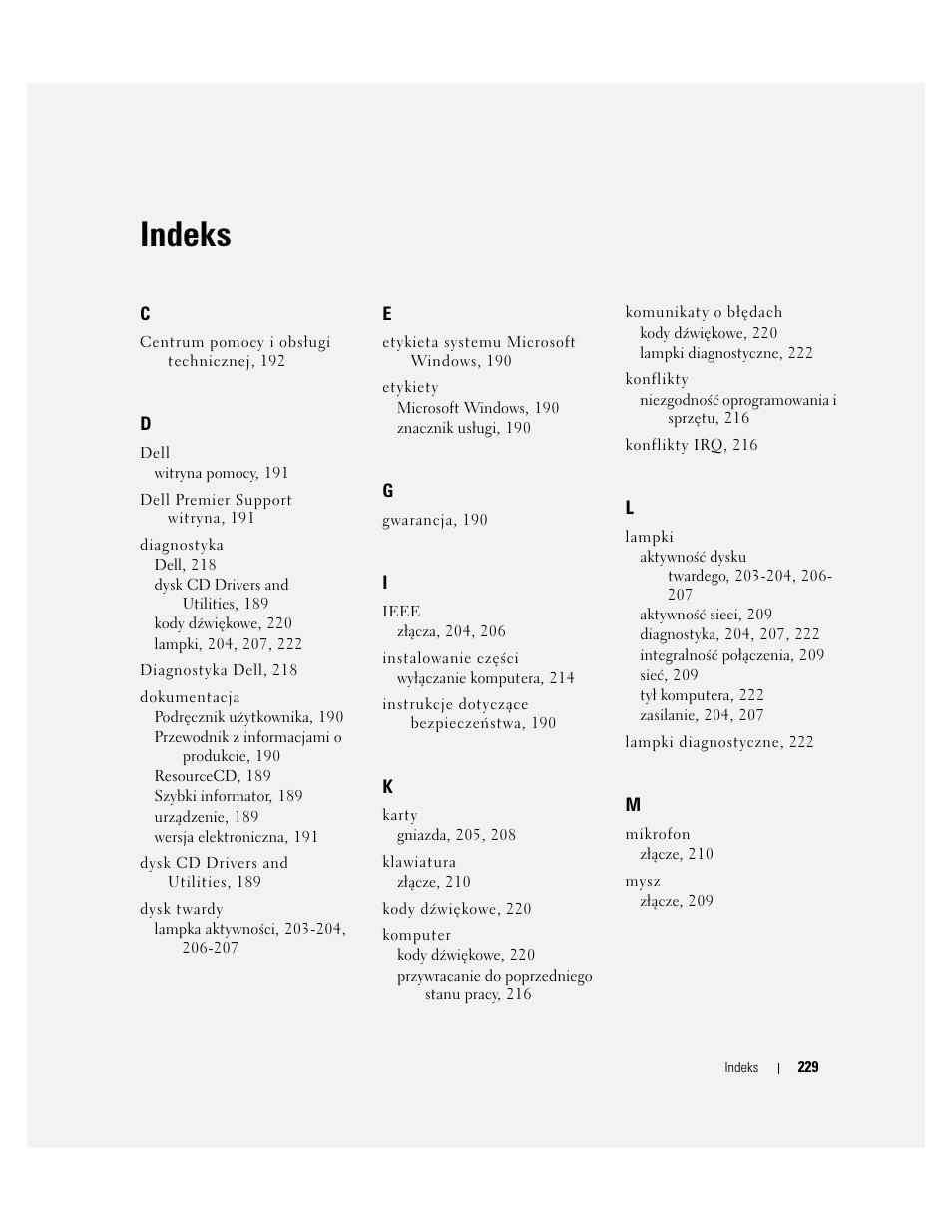 Indeks | Dell Precision 380 User Manual | Page 229 / 372