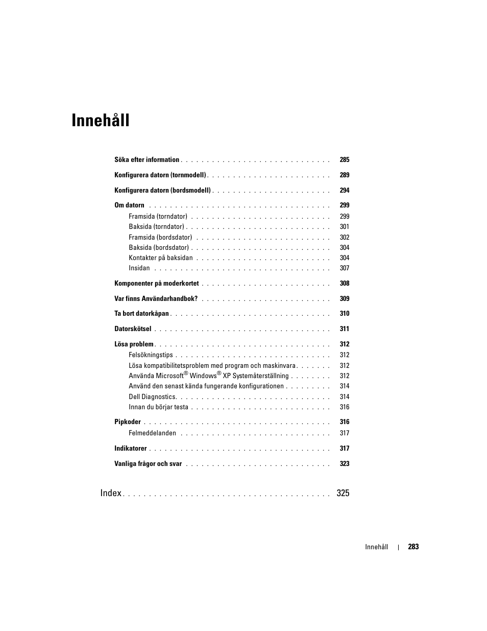 Innehåll, Index | Dell Precision 380 User Manual | Page 283 / 372