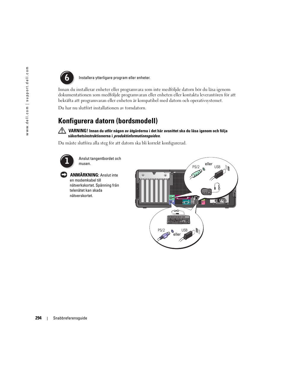 Konfigurera datorn (bordsmodell) | Dell Precision 380 User Manual | Page 294 / 372