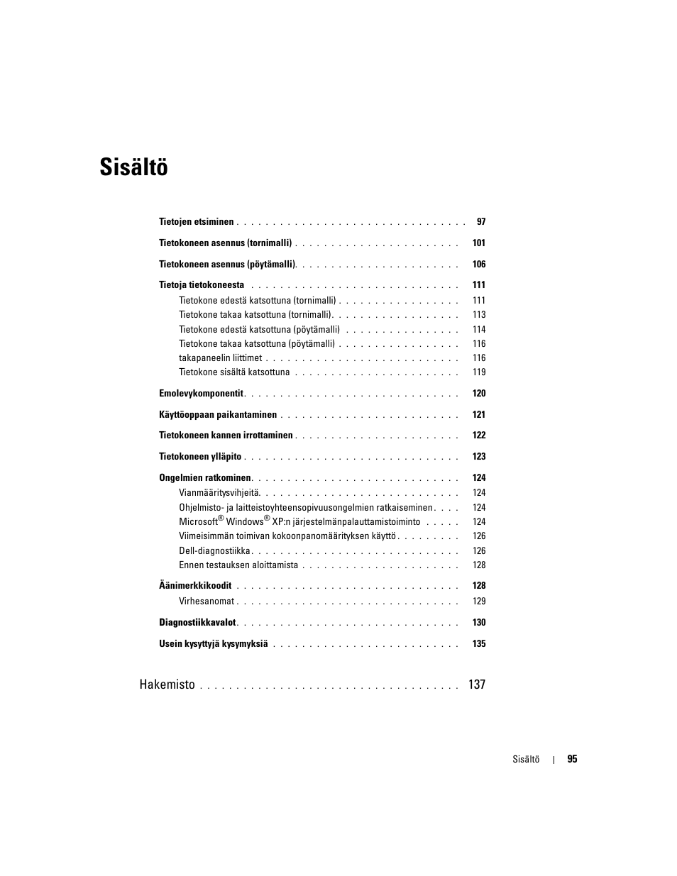 Sisältö, Hakemisto | Dell Precision 380 User Manual | Page 95 / 372