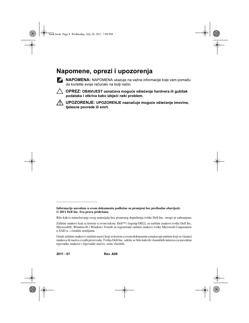 Napomene, oprezi i upozorenja | Dell Latitude E5520M User Manual | Page 10 / 96