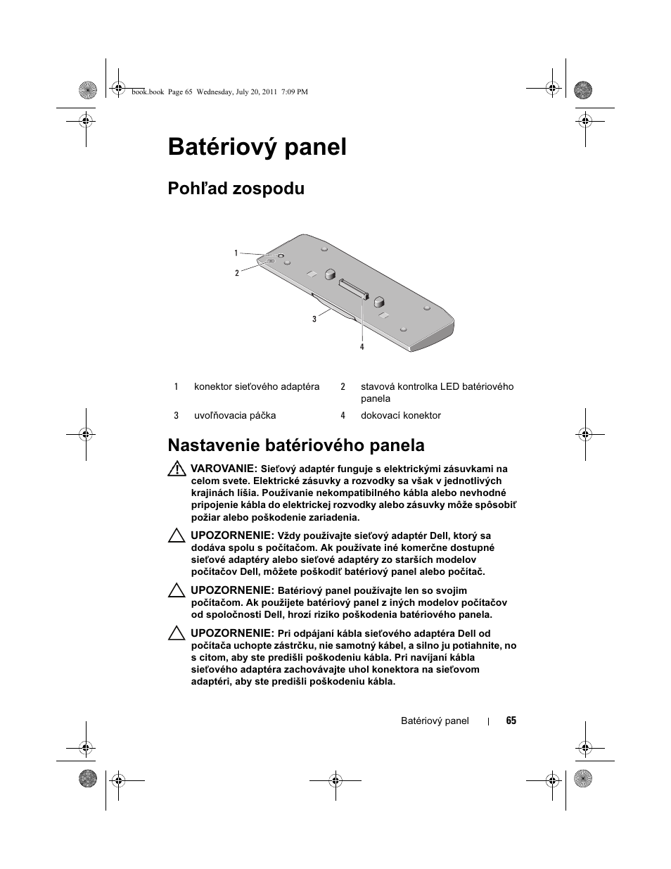 Batériový panel, Pohľad zospodu nastavenie batériového panela | Dell Latitude E5520M User Manual | Page 67 / 96