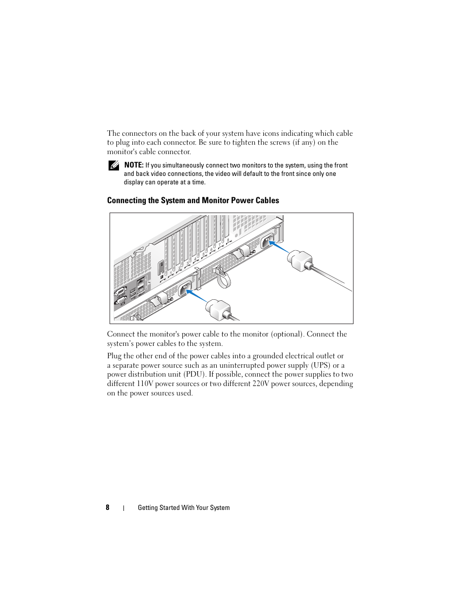 Connecting the system and monitor power cables | Dell PowerEdge R905 User Manual | Page 10 / 128