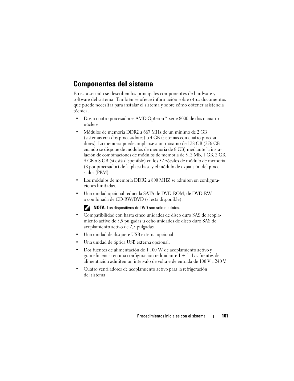 Componentes del sistema | Dell PowerEdge R905 User Manual | Page 103 / 128