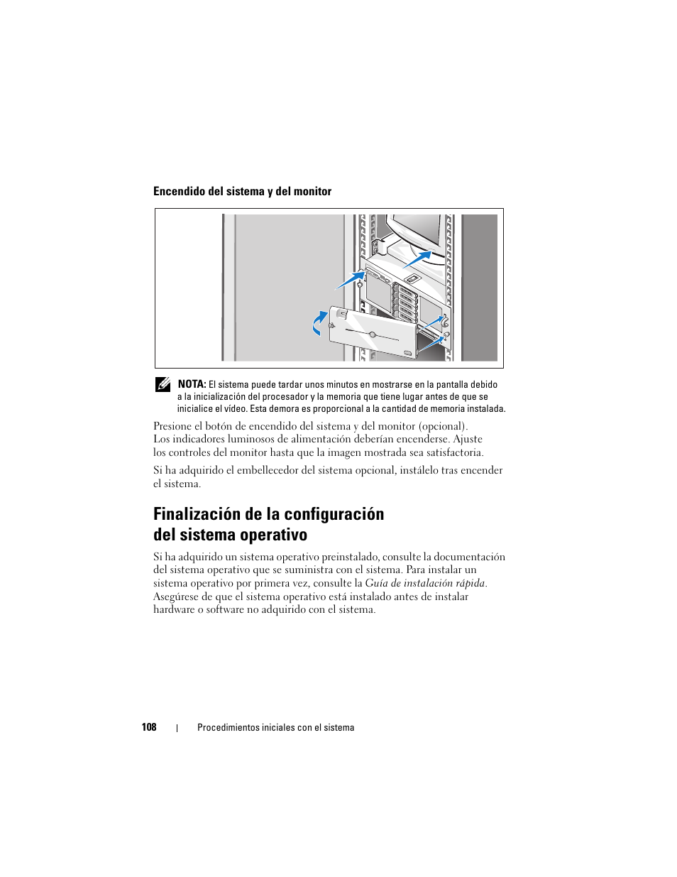 Encendido del sistema y del monitor | Dell PowerEdge R905 User Manual | Page 110 / 128