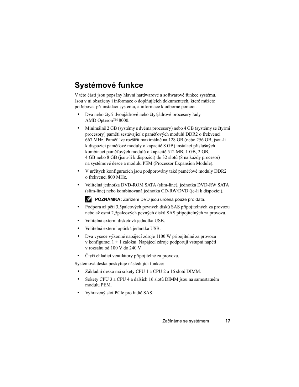 Systémové funkce | Dell PowerEdge R905 User Manual | Page 19 / 128