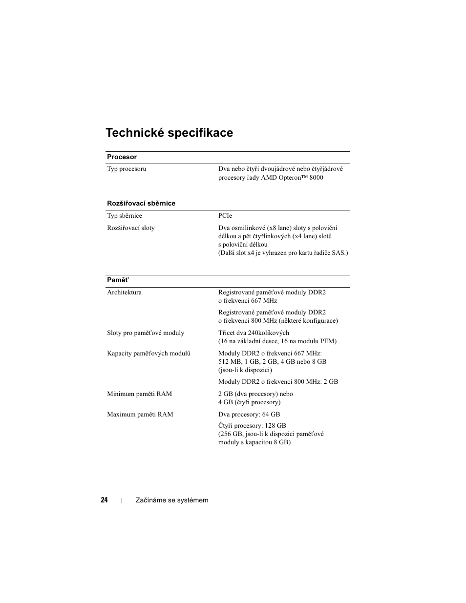 Technické specifikace | Dell PowerEdge R905 User Manual | Page 26 / 128