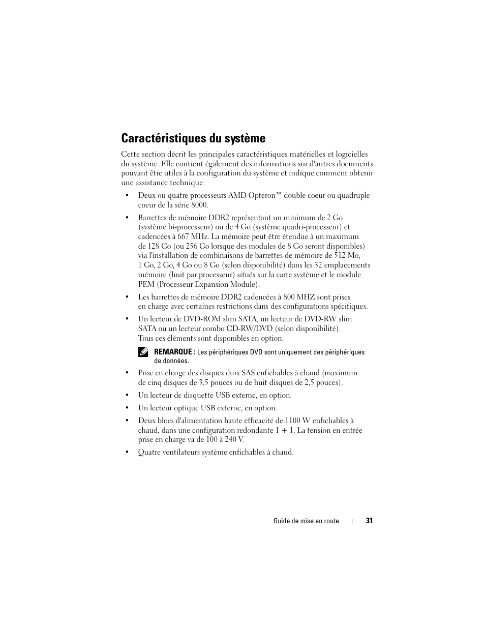 Caractéristiques du système | Dell PowerEdge R905 User Manual | Page 33 / 128