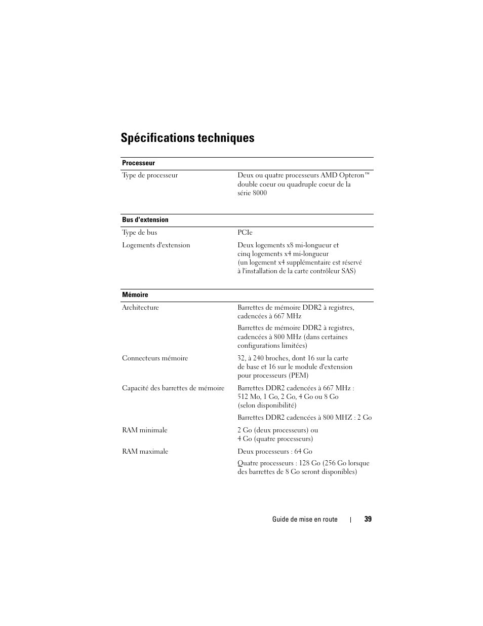 Spécifications techniques | Dell PowerEdge R905 User Manual | Page 41 / 128