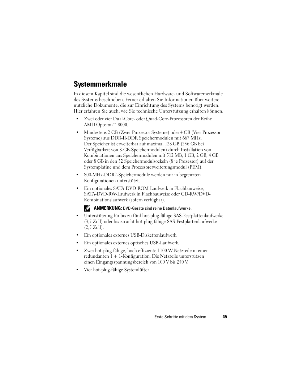 Systemmerkmale | Dell PowerEdge R905 User Manual | Page 47 / 128