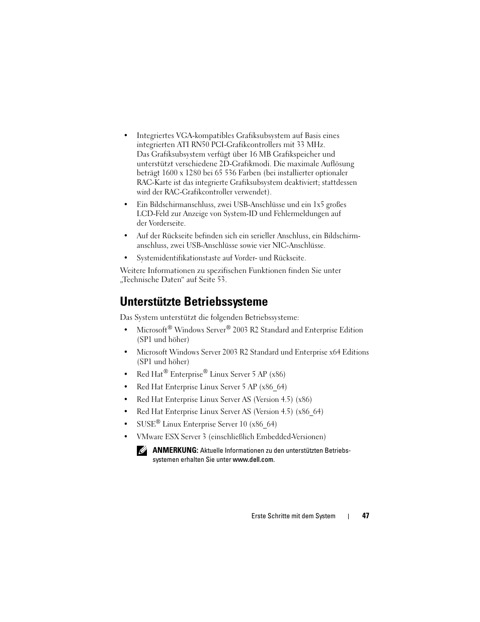 Unterstützte betriebssysteme | Dell PowerEdge R905 User Manual | Page 49 / 128