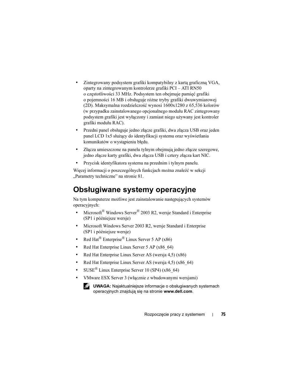 Obsługiwane systemy operacyjne | Dell PowerEdge R905 User Manual | Page 77 / 128