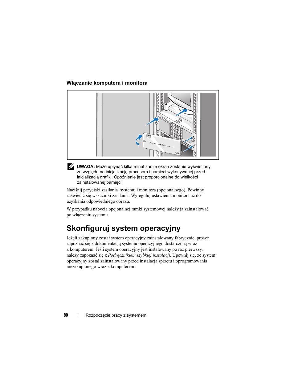 Włączanie komputera i monitora, Skonfiguruj system operacyjny | Dell PowerEdge R905 User Manual | Page 82 / 128