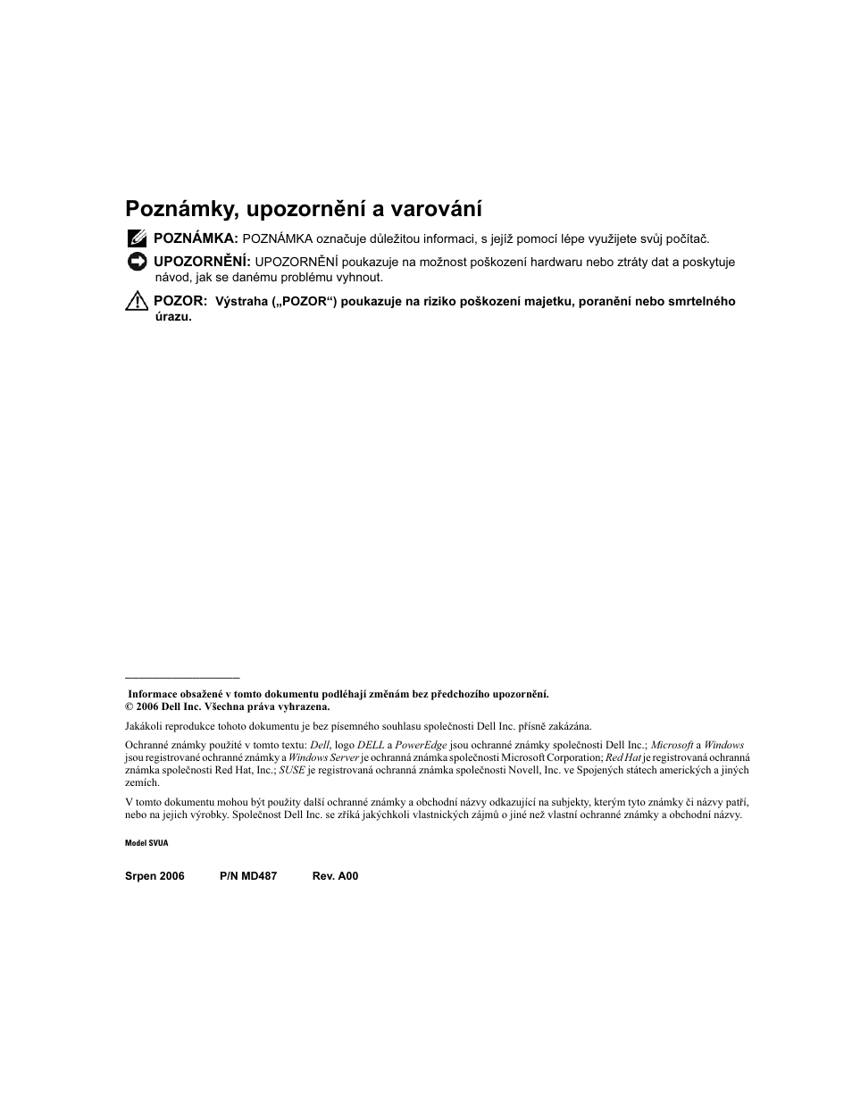 Poznámky, upozornění a varování | Dell PowerEdge SC1435 User Manual | Page 16 / 110