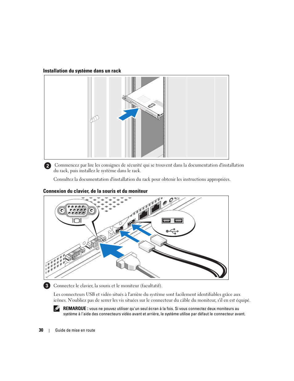 Installation du système dans un rack, Connexion du clavier, de la souris et du moniteur | Dell PowerEdge SC1435 User Manual | Page 32 / 110