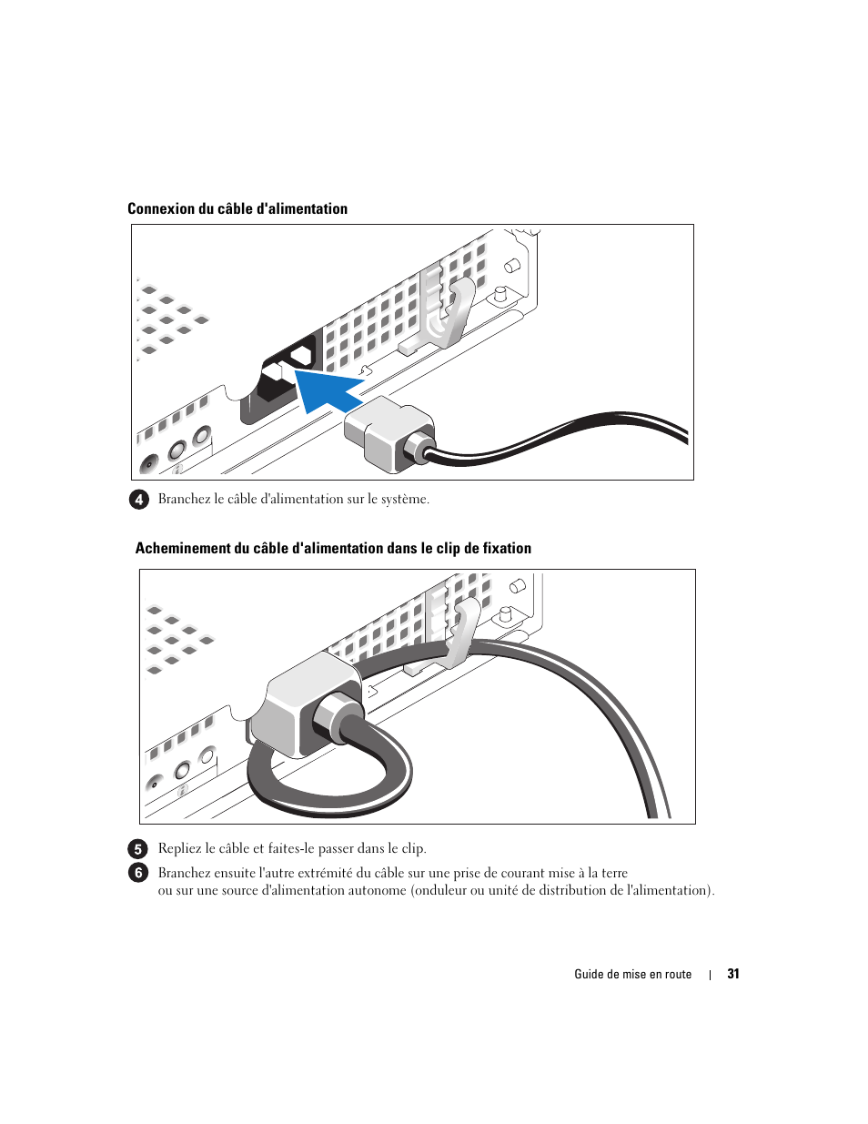 Connexion du câble d'alimentation | Dell PowerEdge SC1435 User Manual | Page 33 / 110