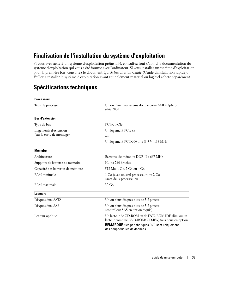 Spécifications techniques | Dell PowerEdge SC1435 User Manual | Page 35 / 110