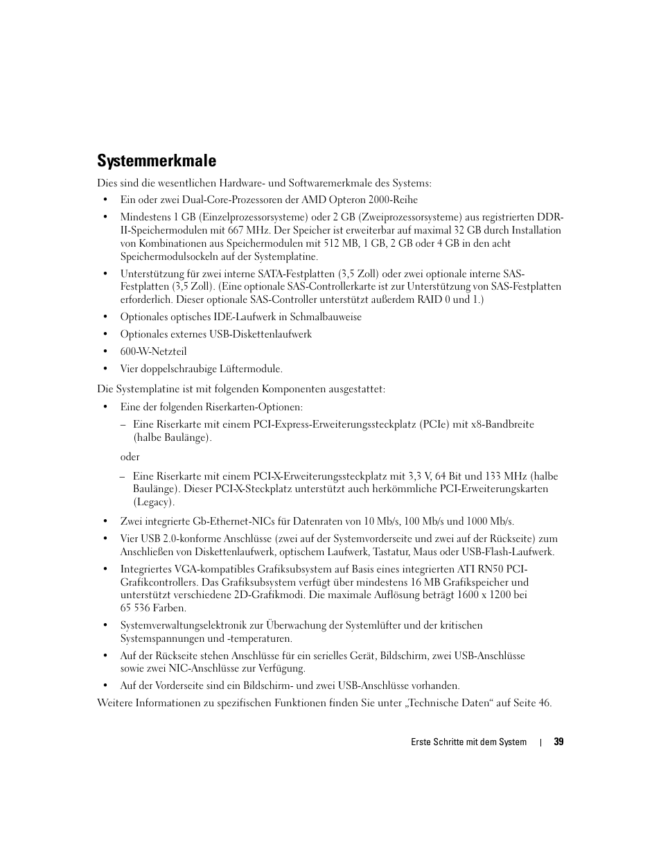 Systemmerkmale | Dell PowerEdge SC1435 User Manual | Page 41 / 110