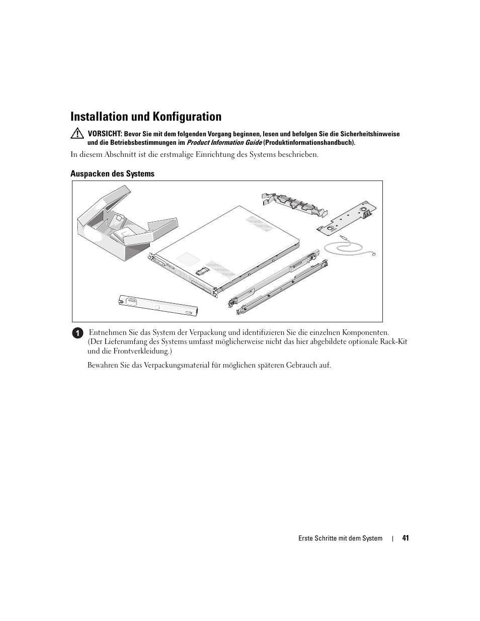Installation und konfiguration, Auspacken des systems | Dell PowerEdge SC1435 User Manual | Page 43 / 110